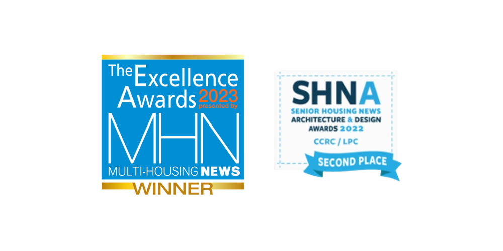 MHN Excellence Winner 2023, The Excellence Awards 2023 presented by MHN Multi-housing News Winner first 1st place SHNA Senior Housing News Architecture and Design Awards 2022 Second place